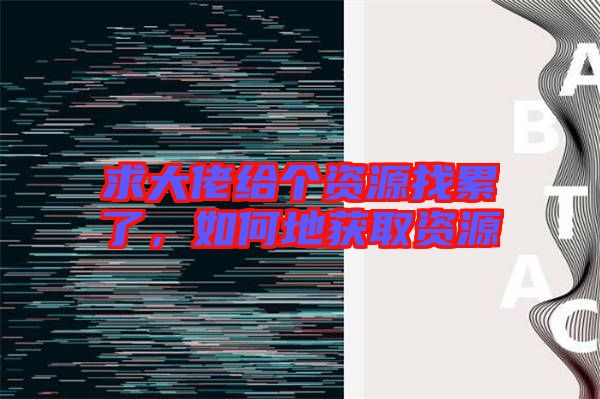求大佬給個資源找累了，如何地獲取資源