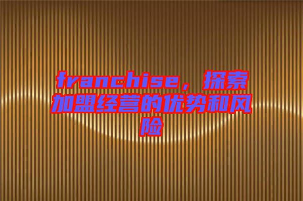 franchise，探索加盟經(jīng)營的優(yōu)勢(shì)和風(fēng)險(xiǎn)