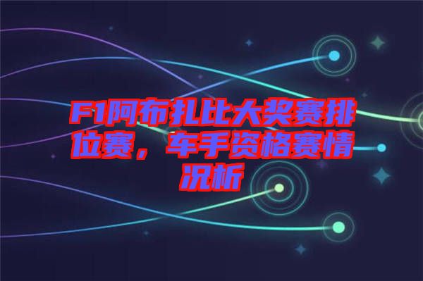 F1阿布扎比大獎(jiǎng)賽排位賽，車手資格賽情況析