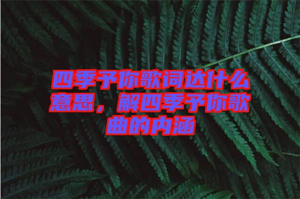 四季予你歌詞達什么意思，解四季予你歌曲的內涵