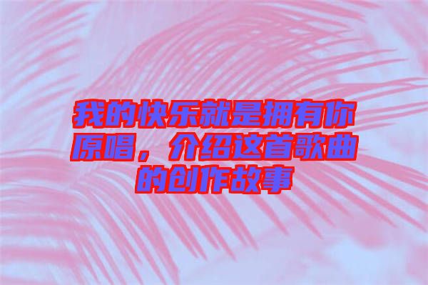我的快樂(lè)就是擁有你原唱，介紹這首歌曲的創(chuàng)作故事