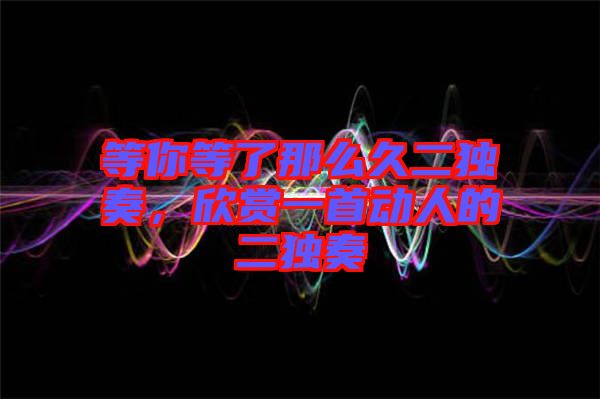 等你等了那么久二獨奏，欣賞一首動人的二獨奏