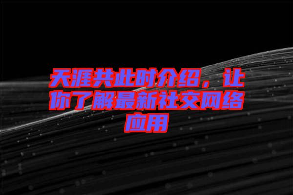 天涯共此時介紹，讓你了解最新社交網絡應用