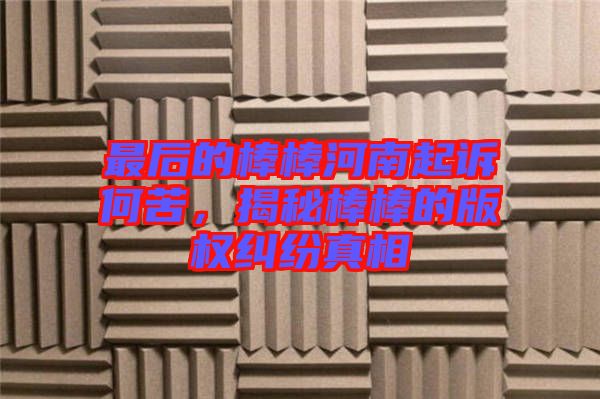 最后的棒棒河南起訴何苦，揭秘棒棒的版權糾紛真相