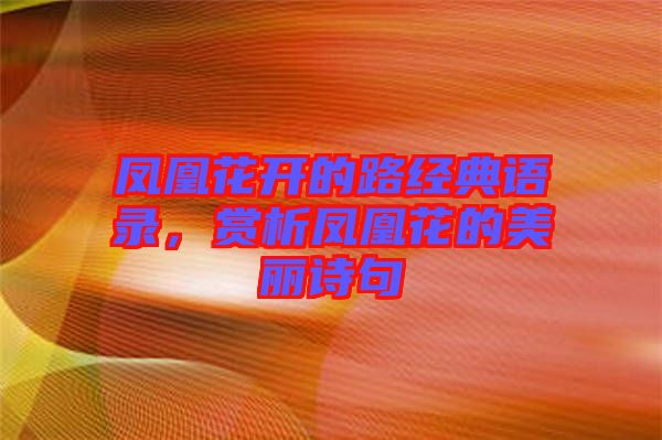 鳳凰花開的路經典語錄，賞析鳳凰花的美麗詩句