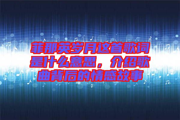 菲那英歲月這首歌詞是什么意思，介紹歌曲背后的情感故事