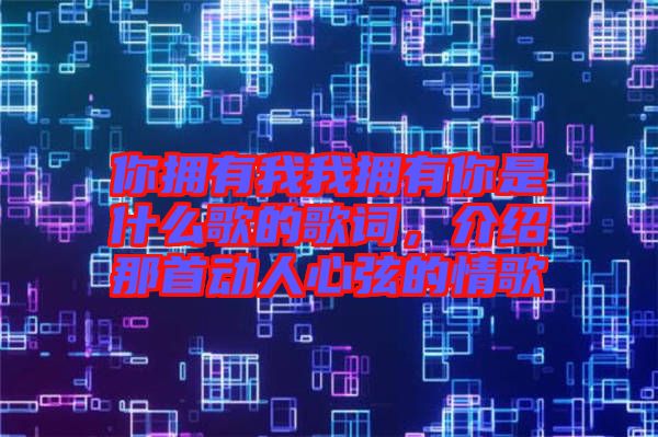 你擁有我我擁有你是什么歌的歌詞，介紹那首動人心弦的情歌