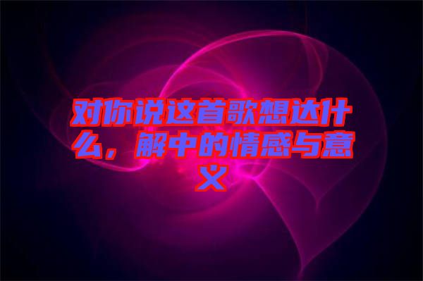 對你說這首歌想達什么，解中的情感與意義