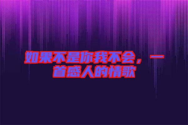 如果不是你我不會，一首感人的情歌