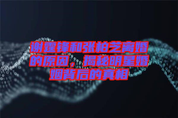 謝霆鋒和張柏芝離婚的原因，揭秘明星婚姻背后的真相